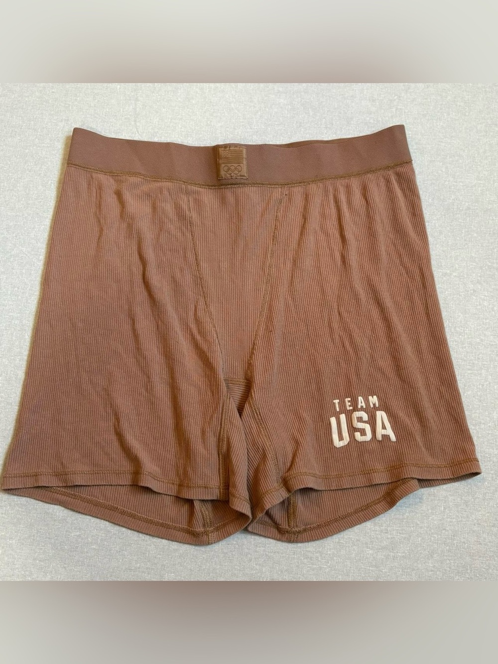 Skims USA Ribbed Boxer Shorts Brown Size XL